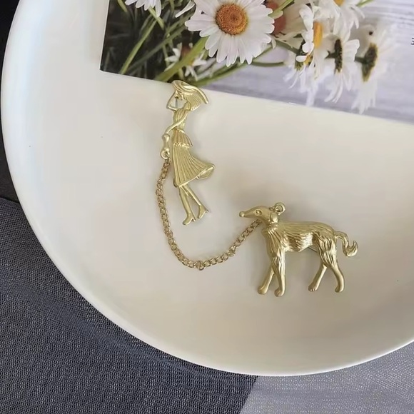 Anthropologie Pet Love Luxury Brooch Gold Dog and Lady Brooch - Picture 5 of 5